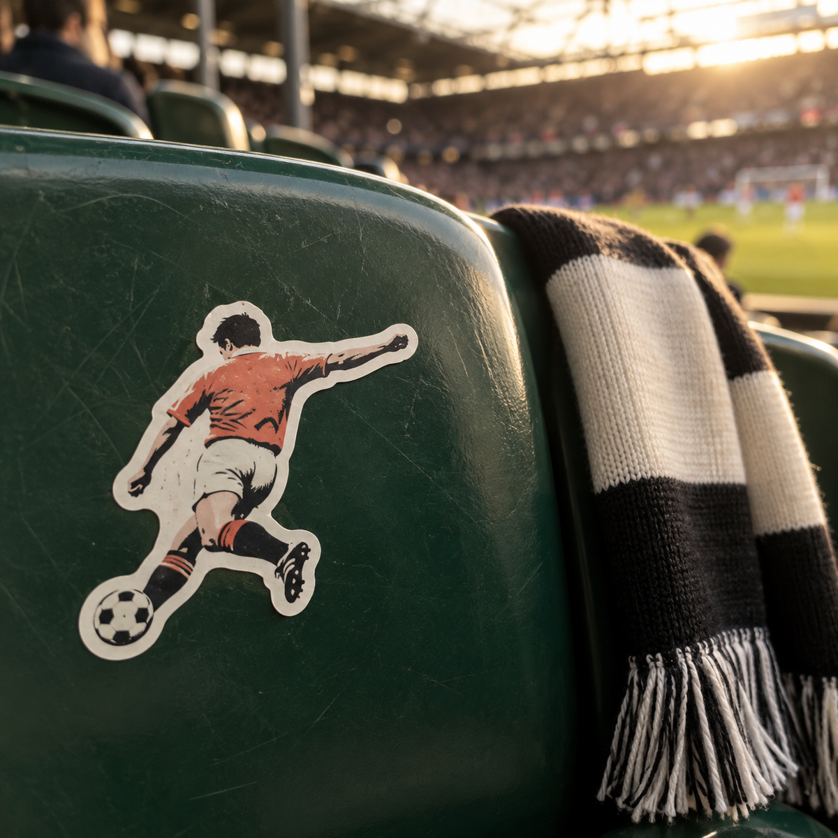 Fußball Sticker auf einem Stadionsitz